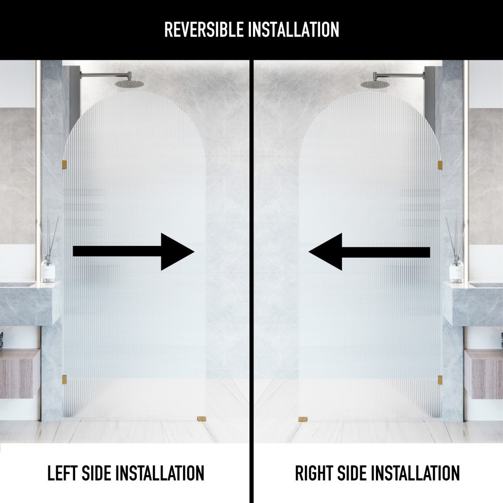 VIGO Arden 34" W x 78" H Frameless Fixed Shower Screen, Matte Brushed Gold, Fluted Glass