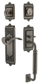 Egg & Dart Plate C Grip Entry Set Manor Lever, Antique Pewter, 2-3/8", Left