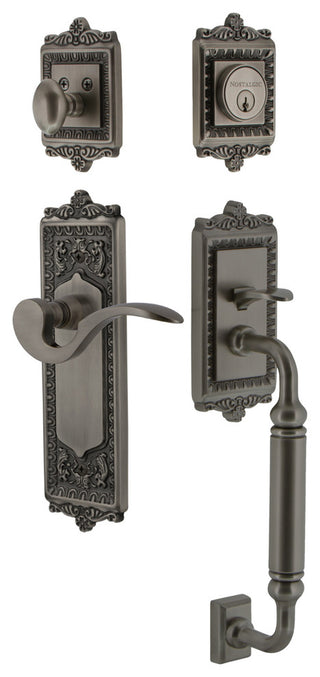 Egg & Dart Plate C Grip Entry Set Manor Lever, Antique Pewter, 2-3/8", Left