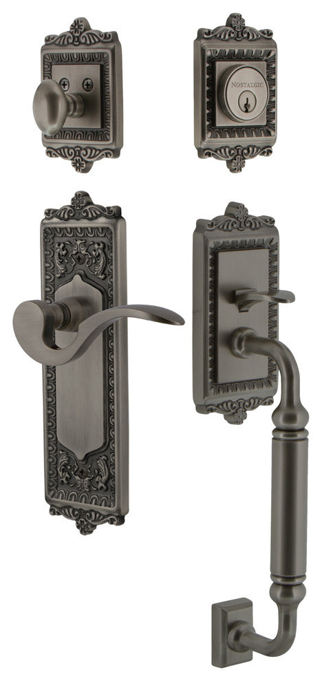 Egg & Dart Plate C Grip Entry Set Manor Lever, Antique Pewter, 2-3/8", Left
