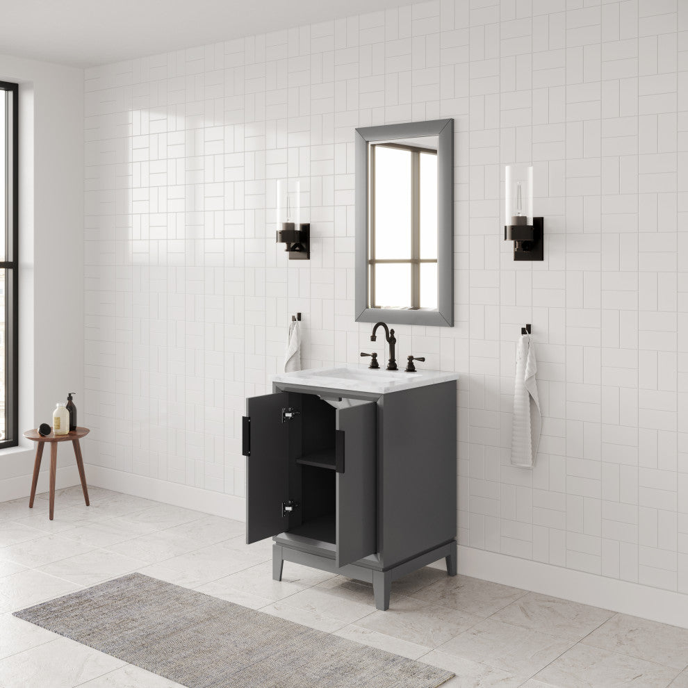 Elizabeth 24" Single Sink Carrara White Marble Vanity, Cashmere Gray