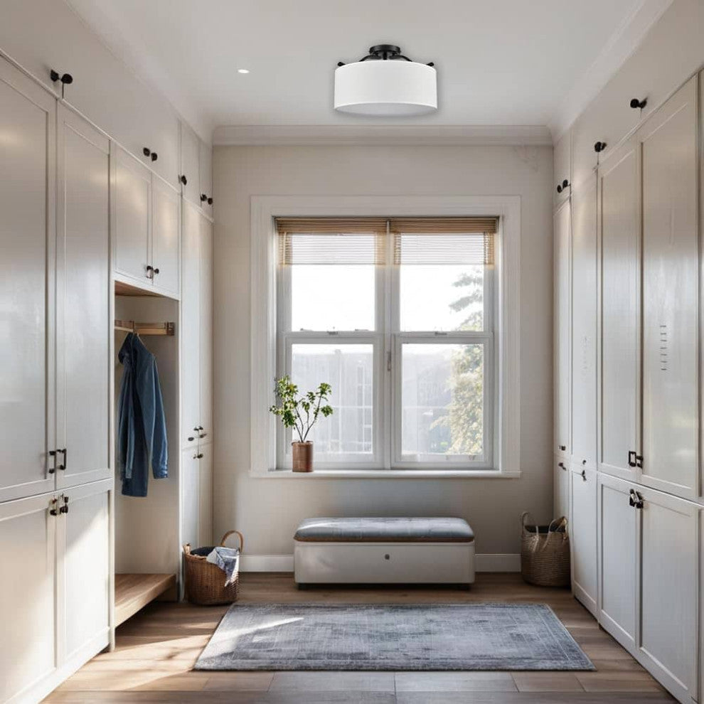 Modern Fabric Drum Ceiling Light,Black