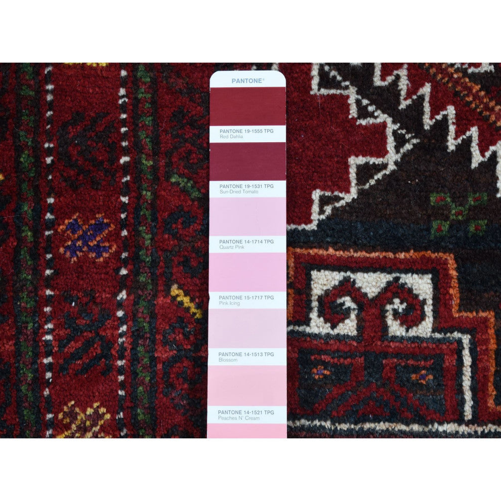 Chocolate Brown Vintage Persian Baluch Pure Wool Hand Knotted Rug 3'7" x 6'5"