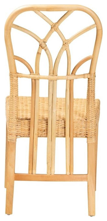 Monaco Bohemian Oak Brown Finished Mahogany Wood and Natural Rattan Dining Chair