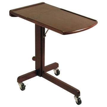 Pemberly Row Adjustable Solid Wood Mobile Lap Table Cart in Antique Walnut