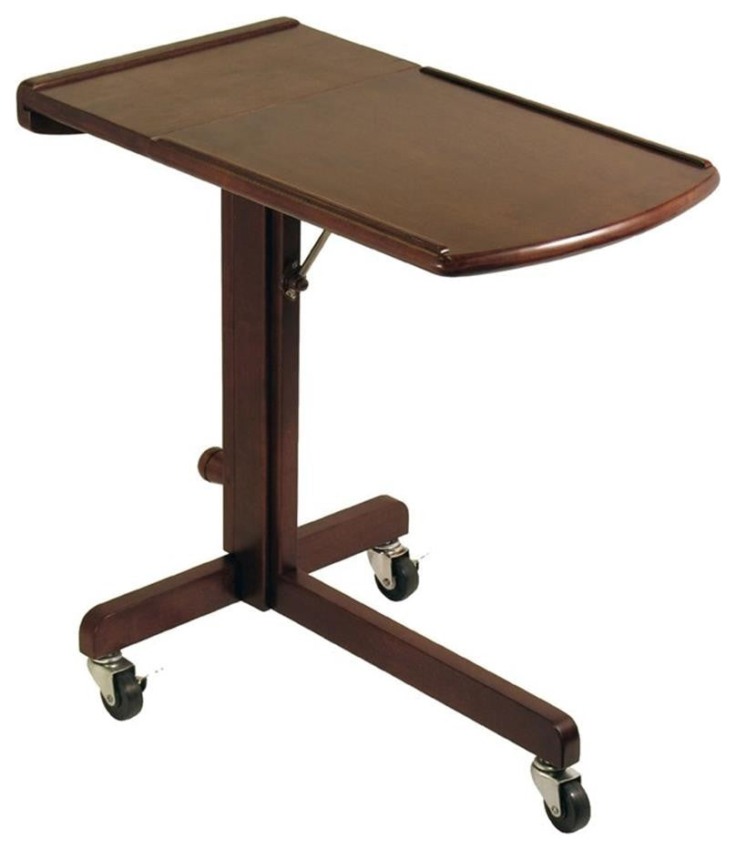 Pemberly Row Adjustable Solid Wood Mobile Lap Table Cart in Antique Walnut