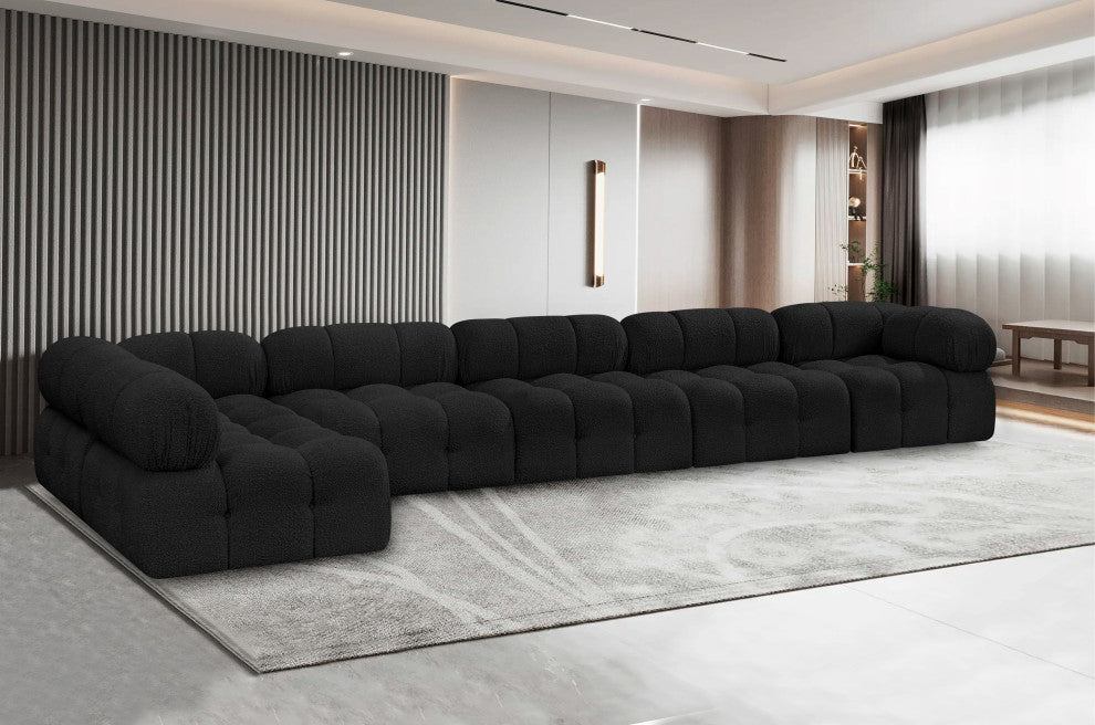 Ames Boucle Fabric L-Shaped Modular Sectional, Black, 6-Piece: 4 Armless Chair, 2 Corner Chair