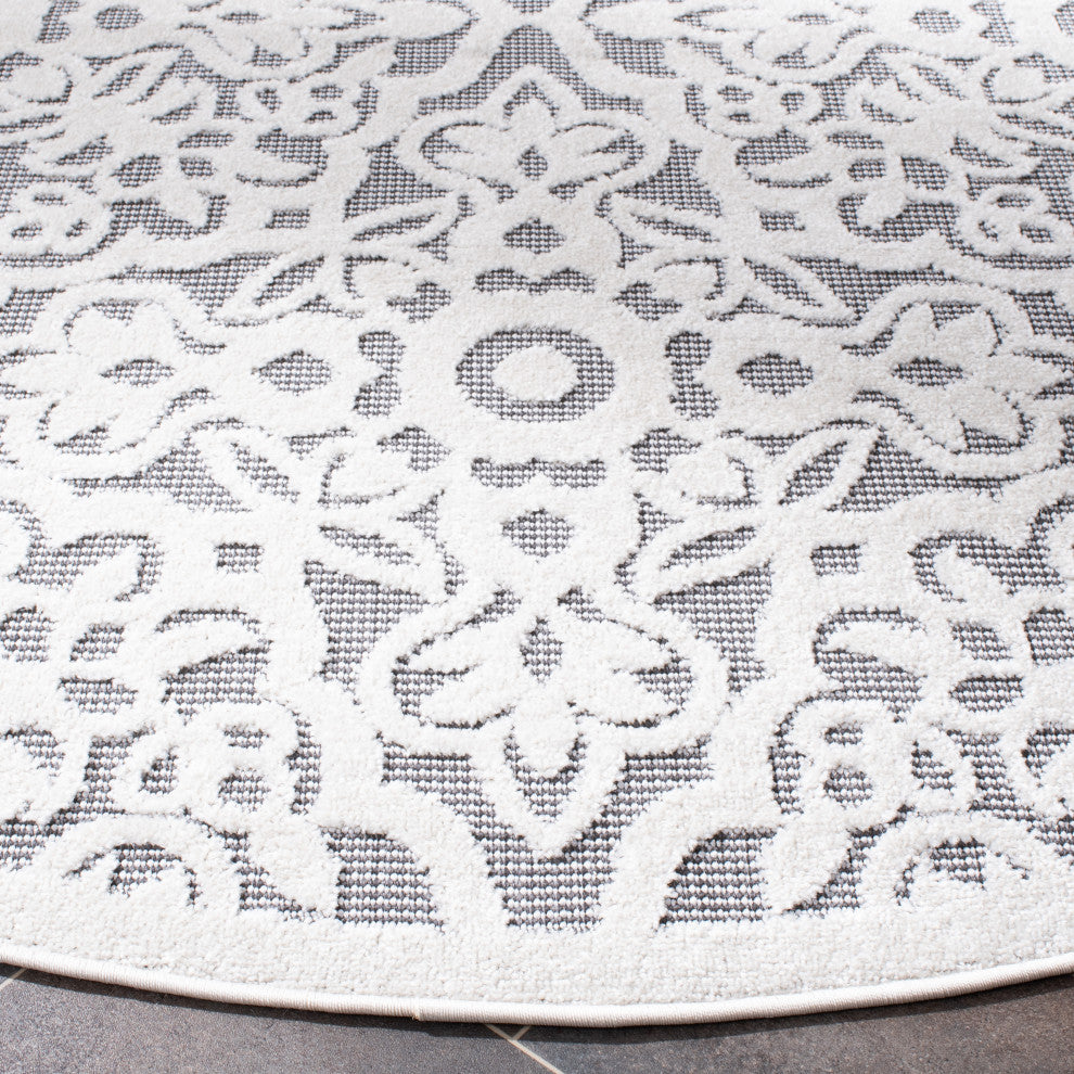 Safavieh Indoor-Outdoor Cabana Collection, CBN662 Rug, Ivory/Gray, 6'7" Round