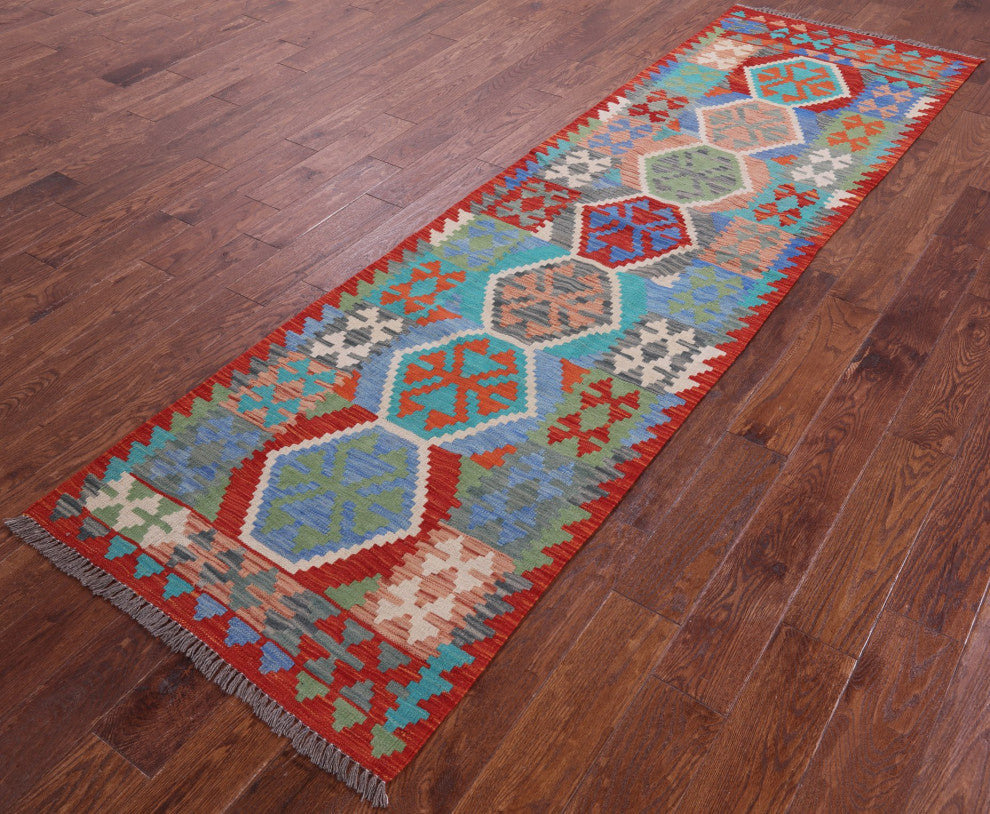 Reversible Kilim Flat Weave Wool On Wool Runner Rug 2' 9" X 9' 7" - Q12553