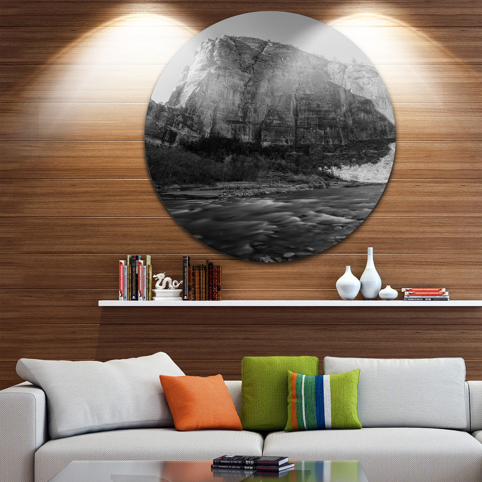 Glow Of Morning Dark, Landscape Photography Round Metal Wall Art, 11"