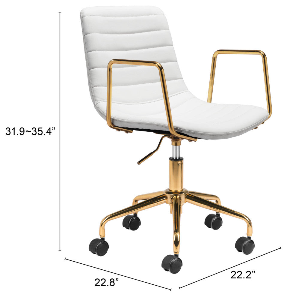 Computer Chair, Faux Vinyl Leather, Steel, White, Gold, Home Business Office