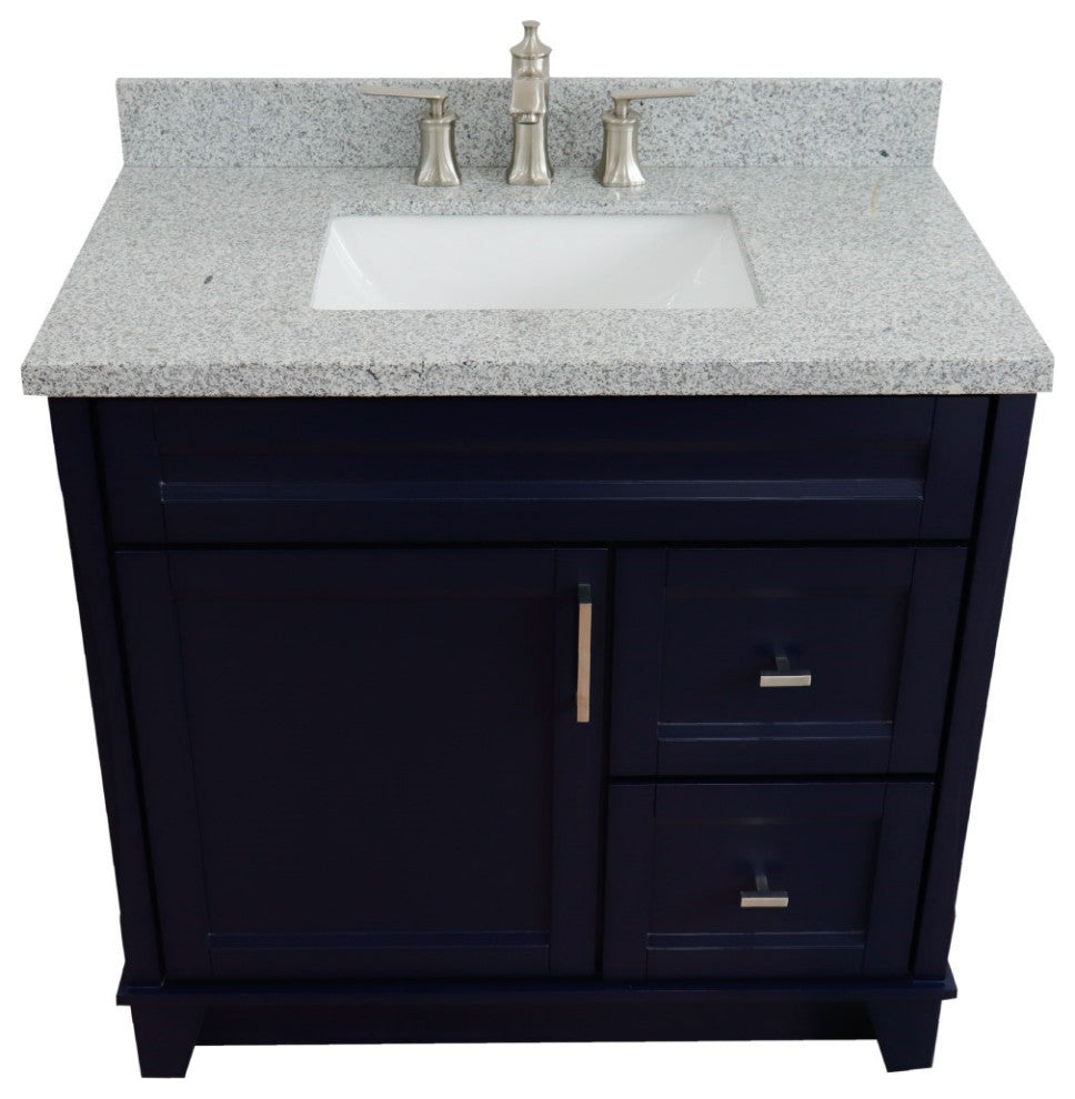 37" Single Sink Vanity, Blue Finish With Gray Granite