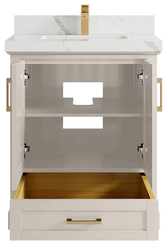 Boston 30" Single Sink Bath Vanity in Fine Grain 2" Calacatta Laza