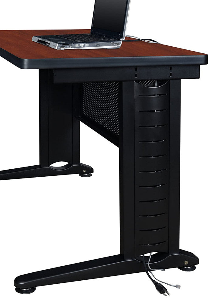 Transitional Desk with C-Shaped Metal Legs and Hidden Wire Management, Cherry
