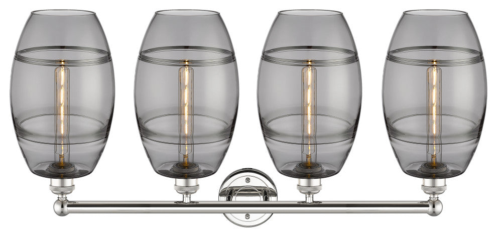 Edison-Vaz 4-Light 35" Bath Vanity Light, Polished Nickel, Light Smoke
