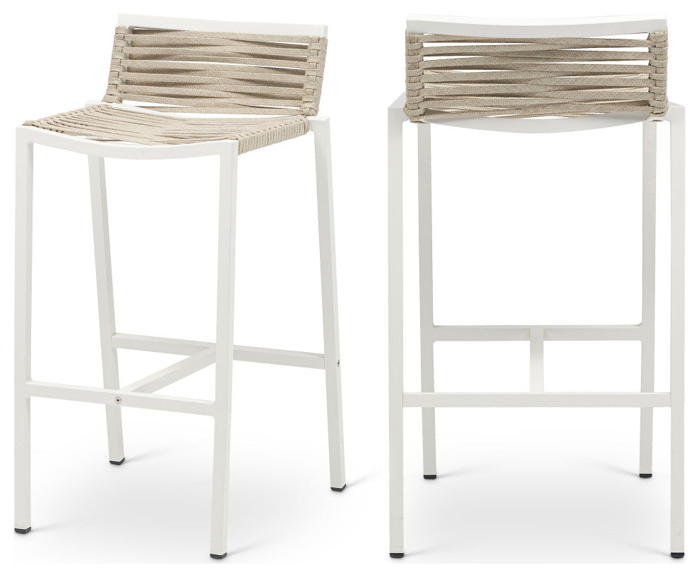 Maldives Rope Fabric Outdoor Patio Barstool (Set of 2), Cream