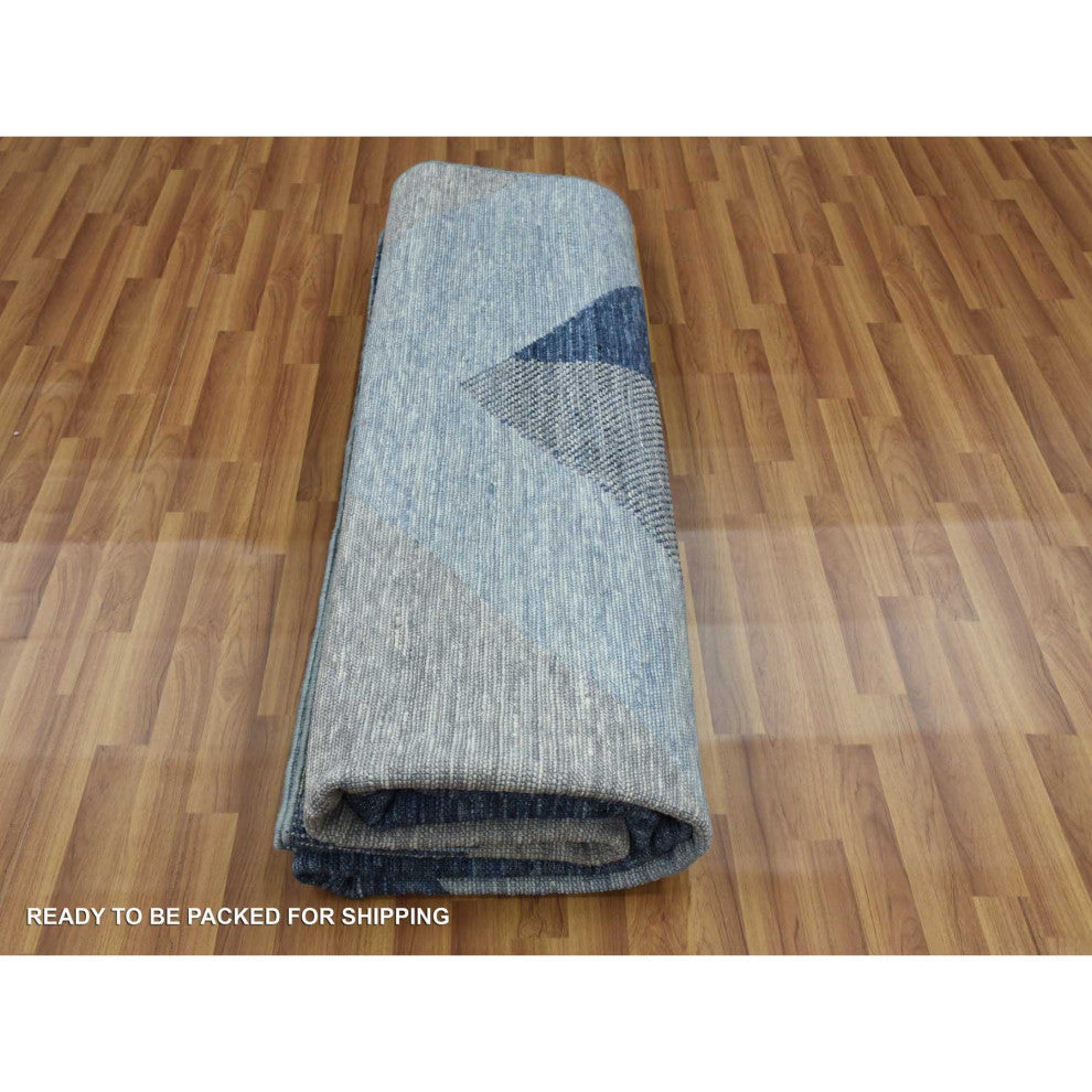 Beau Blue Geometric Art Nouveau Collection Soft Wool Hand Knotted Rug9'2"x11'10"