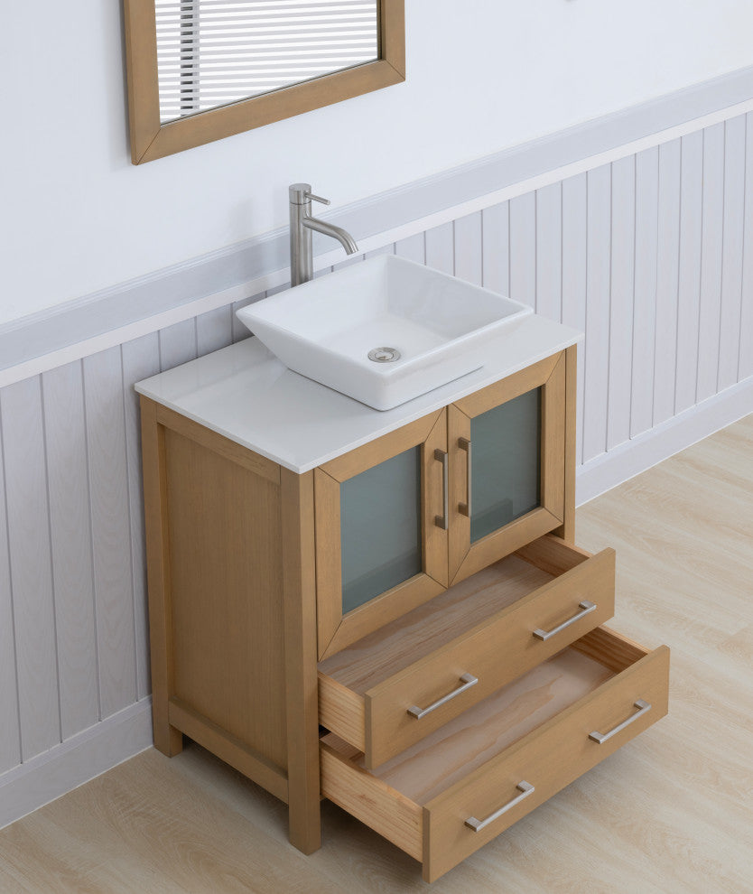 Vanity Art Vanity Set With Vessel Sink, Natural Oak, 30", Standard Mirror