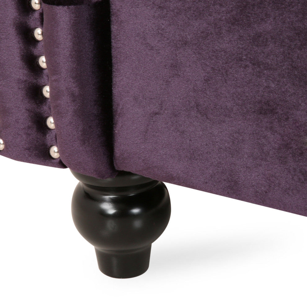 Annabelle 7 Seater Velvet Tufted Chesterfield Sectional, Blackberry, Dark Brown, Velvet