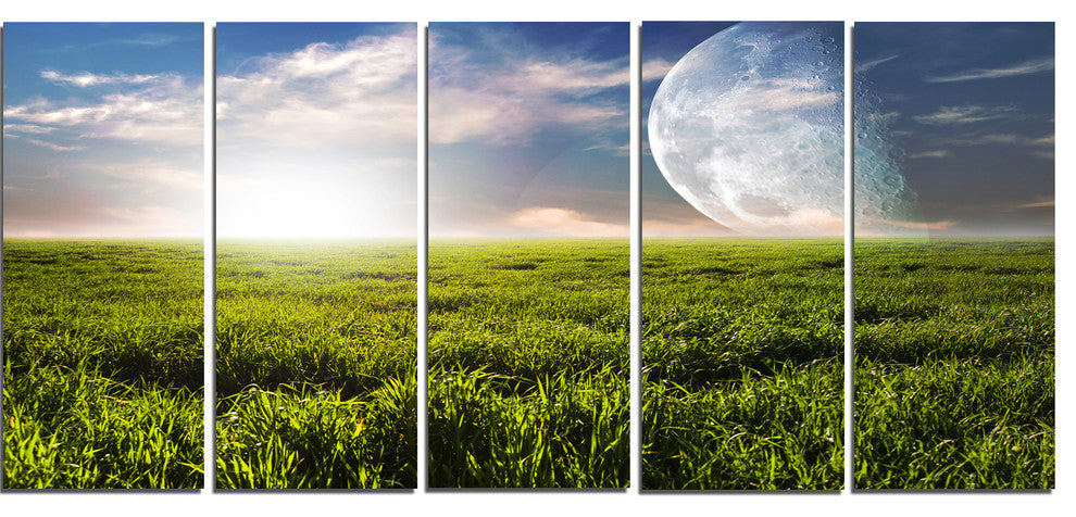 Green Field under Bright Sunlight, Landscape Canvas Print, 60"x28", 5 Panels