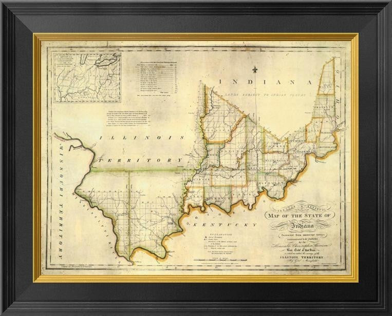 "The State of Indiana, 1817" Framed Canvas Giclee by W. Shelton, 20x16"