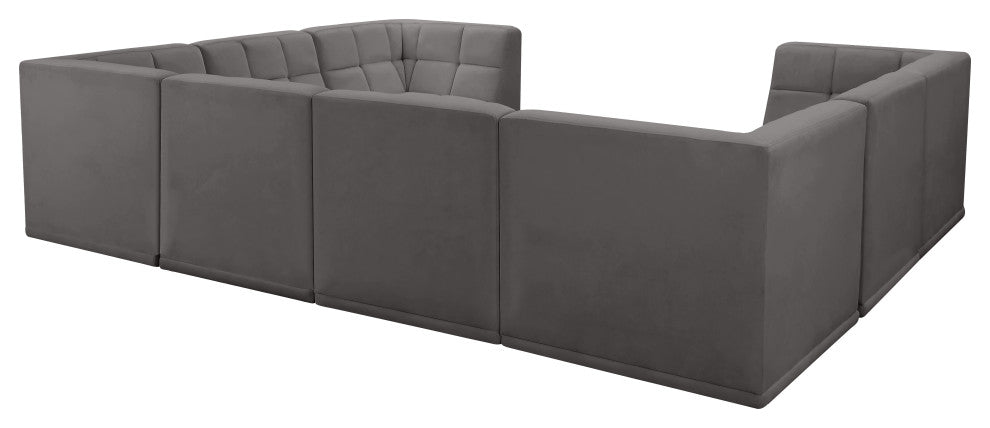 Relax Velvet Upholstered 8-Piece U-Shaped Modular Sectional, Grey