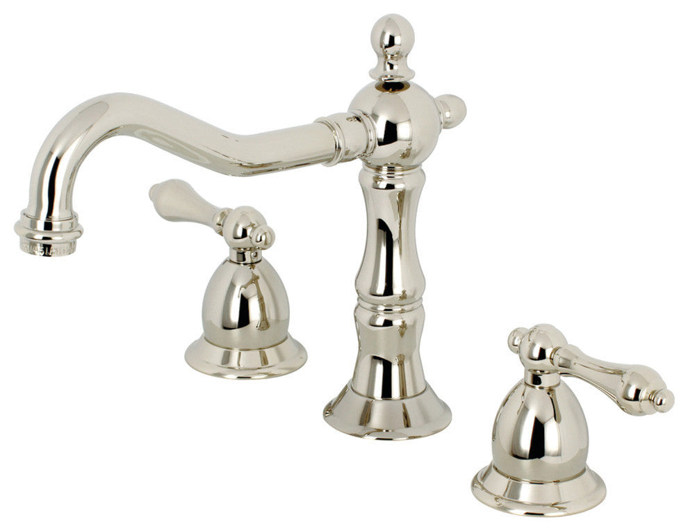 Kingston Brass Widespread Bathroom Faucet With Brass Pop-Up, Polished Nickel