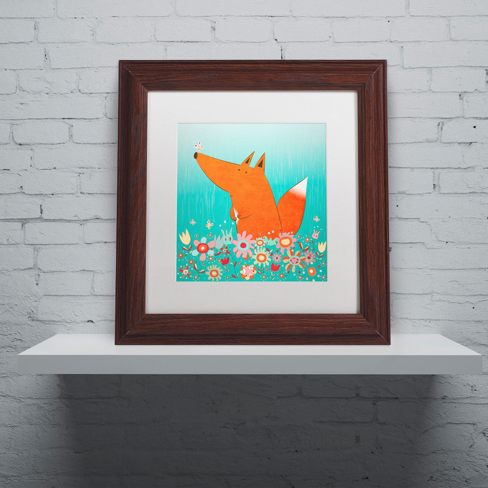 'Fox in Flowers' Matted Framed Canvas Art by Carla Martell