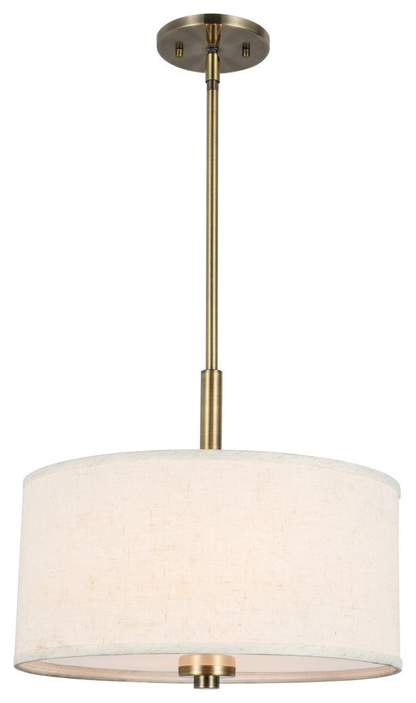 Drum Shade Semi-Flush, Brass, White, Pendant, 15", Incandesent
