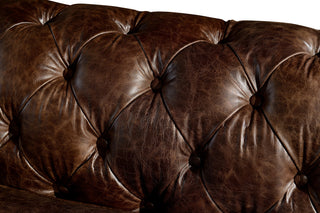 Leather Chesterfield Love Seat, Dark Brown