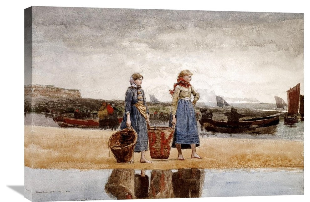 "Two Girls on The Beach, Tynemouth" Artwork, 30" x 21"