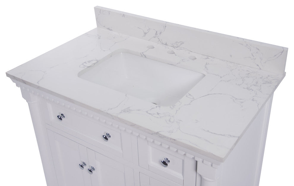 Sydney 36" Bathroom Vanity, White, Engineered Marble
