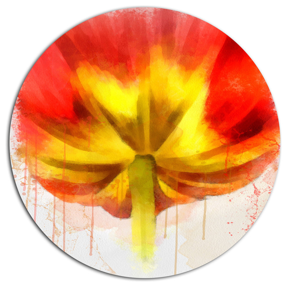 Red Yellow Flower Watercolor, Floral Large Disc Metal Wall Art, 11"