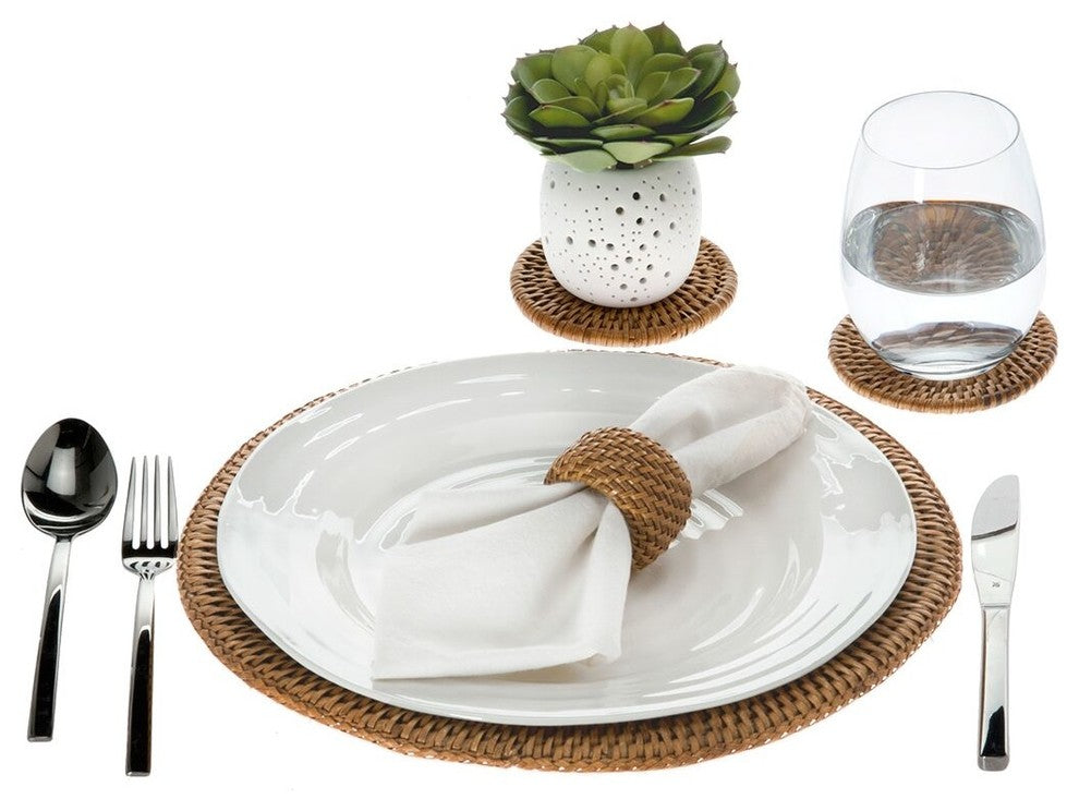 Round Rattan Charger Plate, Honey-Brown, Set of 2