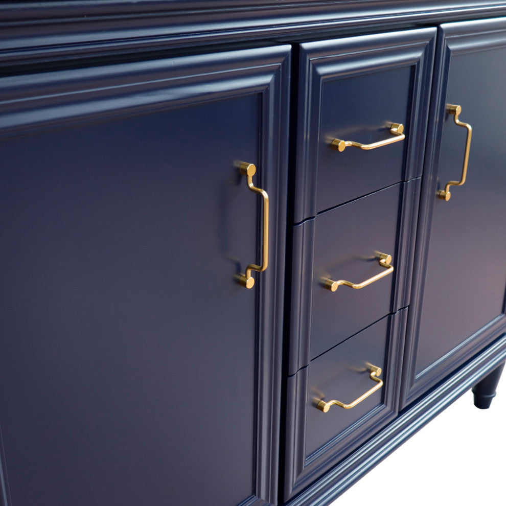 49" Double Vanity, Blue Finish With White Carrara And Round Sink