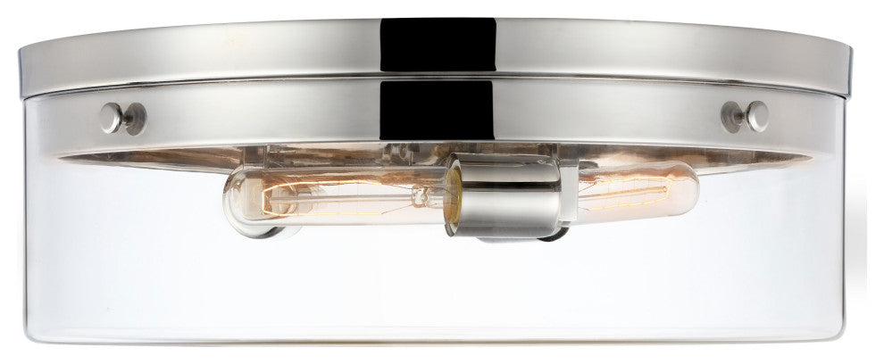 Intersection Large Flush Mount Fixture, Polished Nickel With Clear Glass