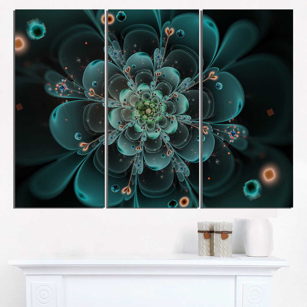 "Full Bloom Fractal Flower in Blue" Metal Wall Art, 3 Panels, 36"x28"