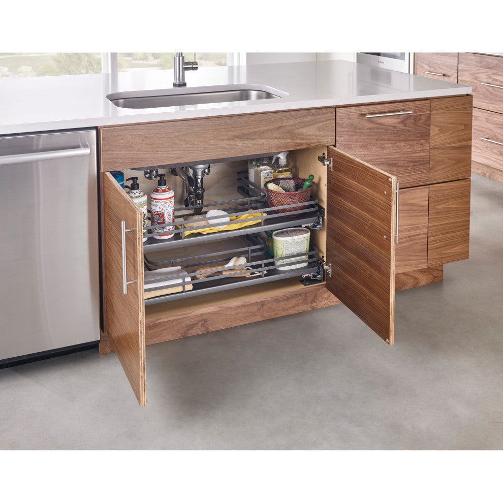 Solid Surface U-Shape Pull Out Organizer for Sink Base Cabinet, 32.69"