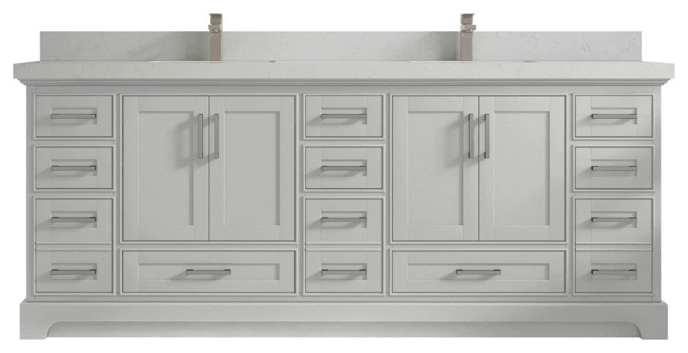 Fenway 84 Double Sink Bath Vanity in Coventry Gray 2" Carrara Quartz