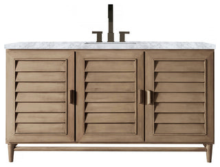Portland 60" Single Vanity Whitewashed Walnut w/ 3 CM Carrara Marble Top