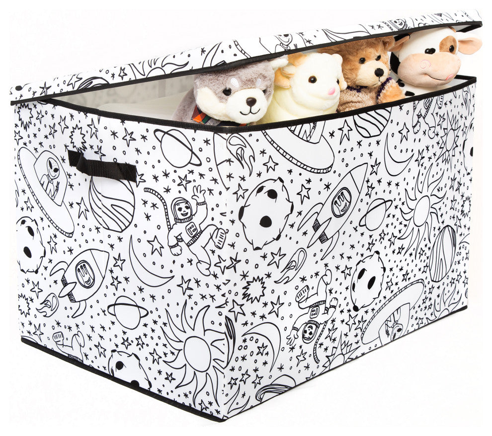 Kid's Coloring Large Lidded Trunk with Removable Divider, Space Print