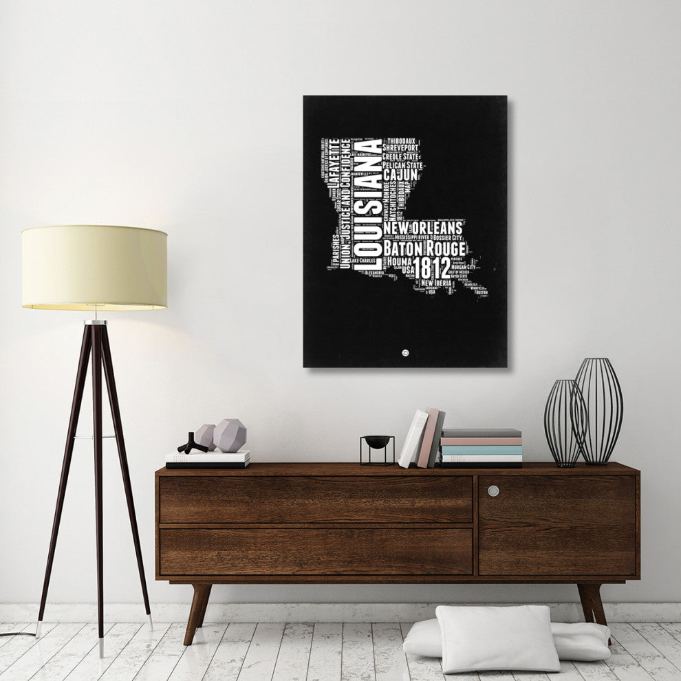 "Louisiana Black and White Map" Fine Art Print