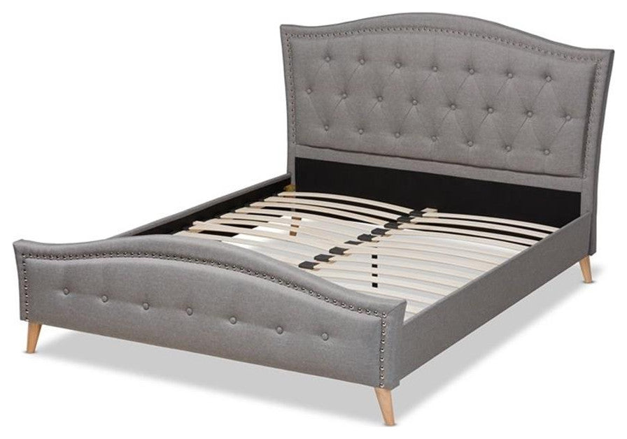 Felisa Modern Grey Fabric Upholster Button Tufted King Platform Bed
