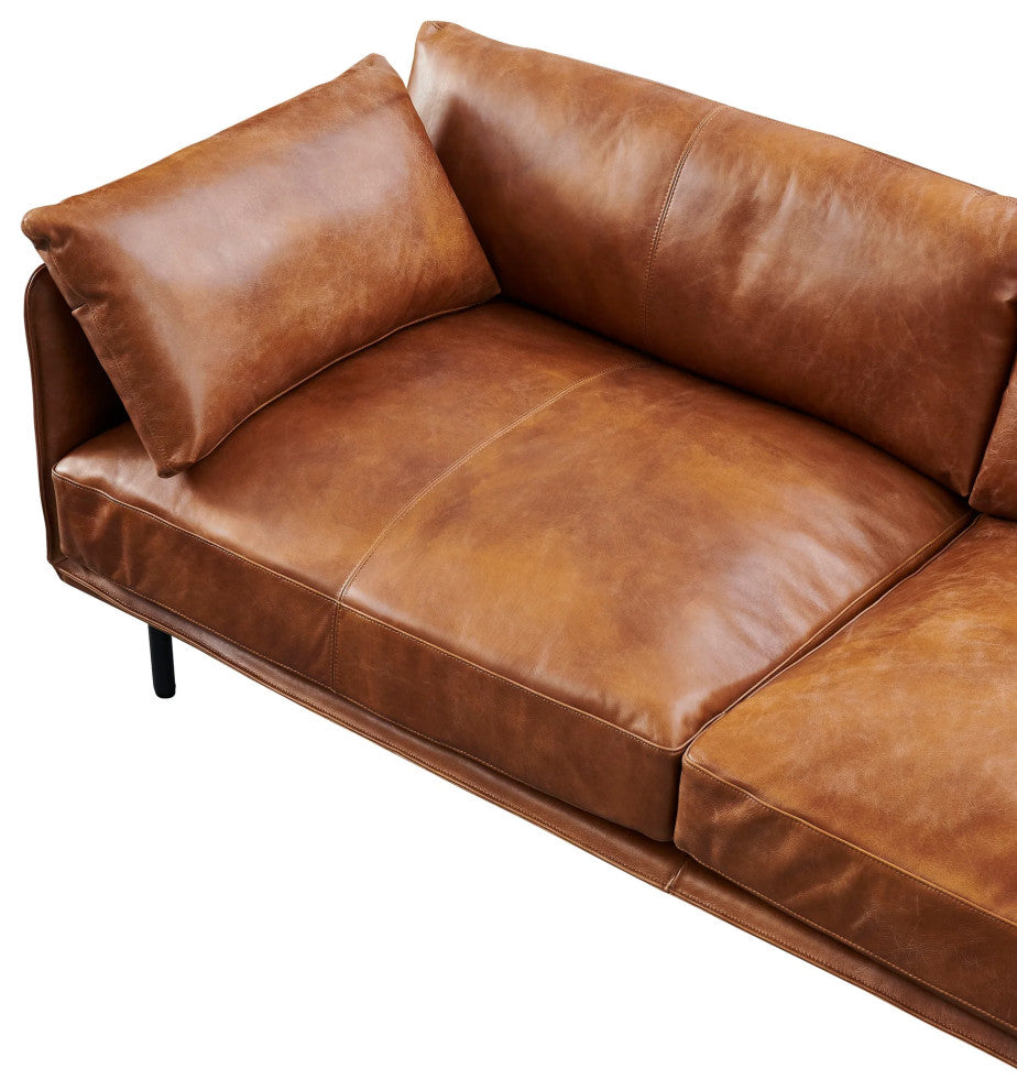 Venezia Industrial Modern Leather Sofa - Light Brown Leather