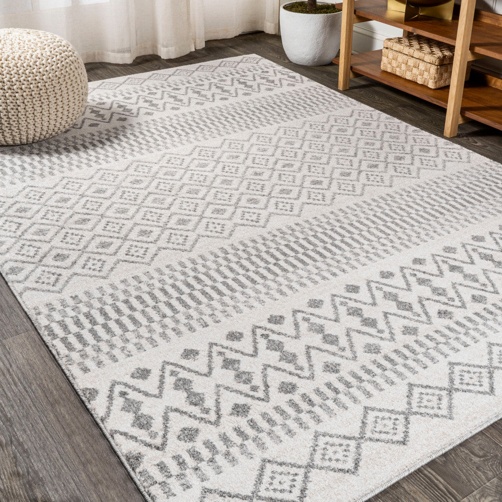 Ifrane Berber Geometric Stripe Runner Rug, Cream/Gray, 3x5