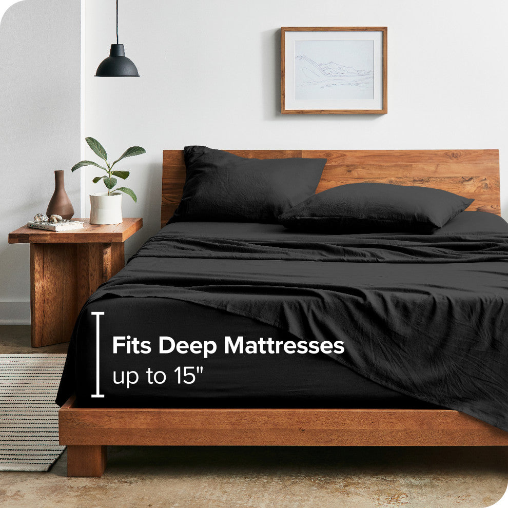 Sandwashed Microfiber Sheet Set, Sandwashed Black, Twin