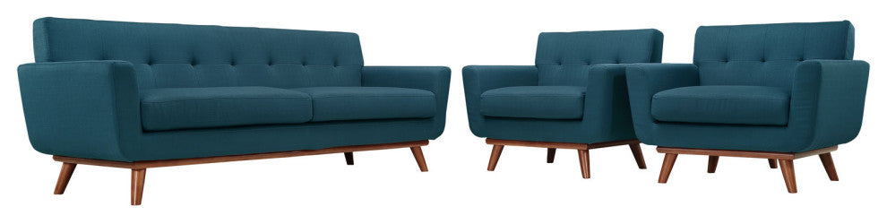 Modern Azure Engage Armchairs and Sofa, 3-Piece Set