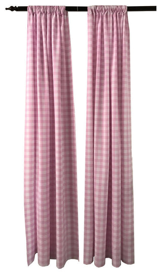 LA Linen Set of 2 Polyester Gingham Checkered Backdrops, 58"x96", Pink/White