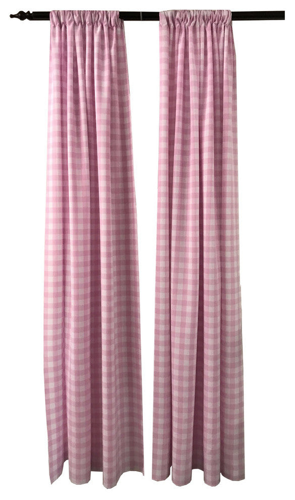 LA Linen Set of 2 Polyester Gingham Checkered Backdrops, 58"x96", Pink/White