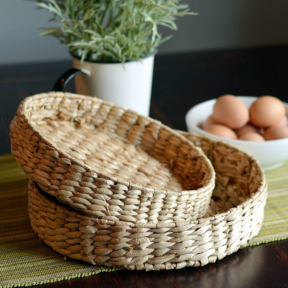 2 Piece Woven Wicker Tray Set